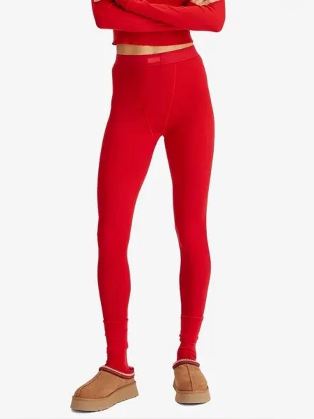 SKIMS Cotton Stretch Rib Light Weight Cranberry Red Cozy Lounge Leggings EUC S